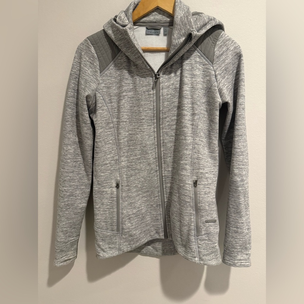 Athleta Stronger Jacket Women’s M Gray Hooded Full Zip Fleece Backed Travel Run - Picture 4 of 12
